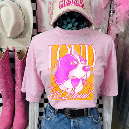 KayndiDesigns Loud and Proud Pink Bluetick Coonhound TropicalCowgirl Comfort Colors Blossom Top