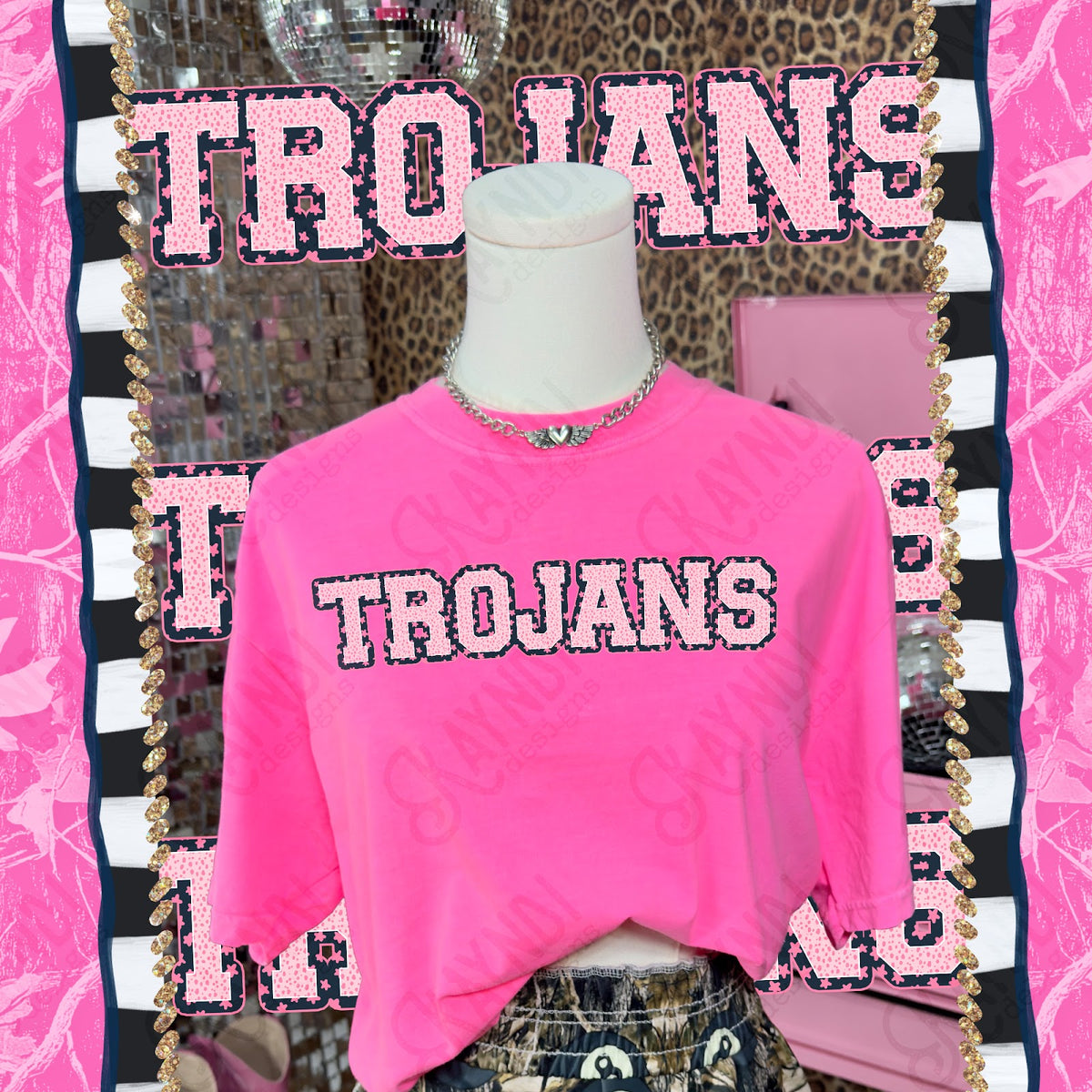 Varsity Stars Trojans TropCowg CC Neon Pink Top