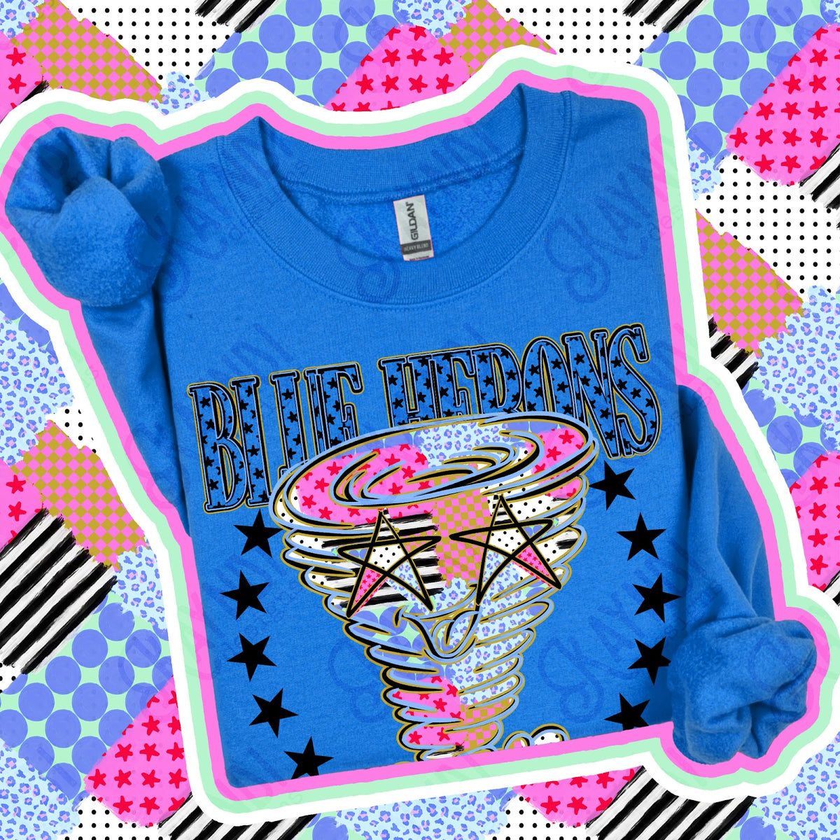 Patchwork Varisty Stars Blue Herons Top