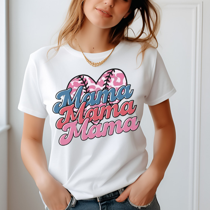 Mama x 3 Baseball Heart Top