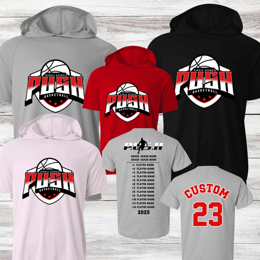 PUSH Basketball Design 2- Hooded T-Shirts (Sleeveless, Short and Long Sleeve)