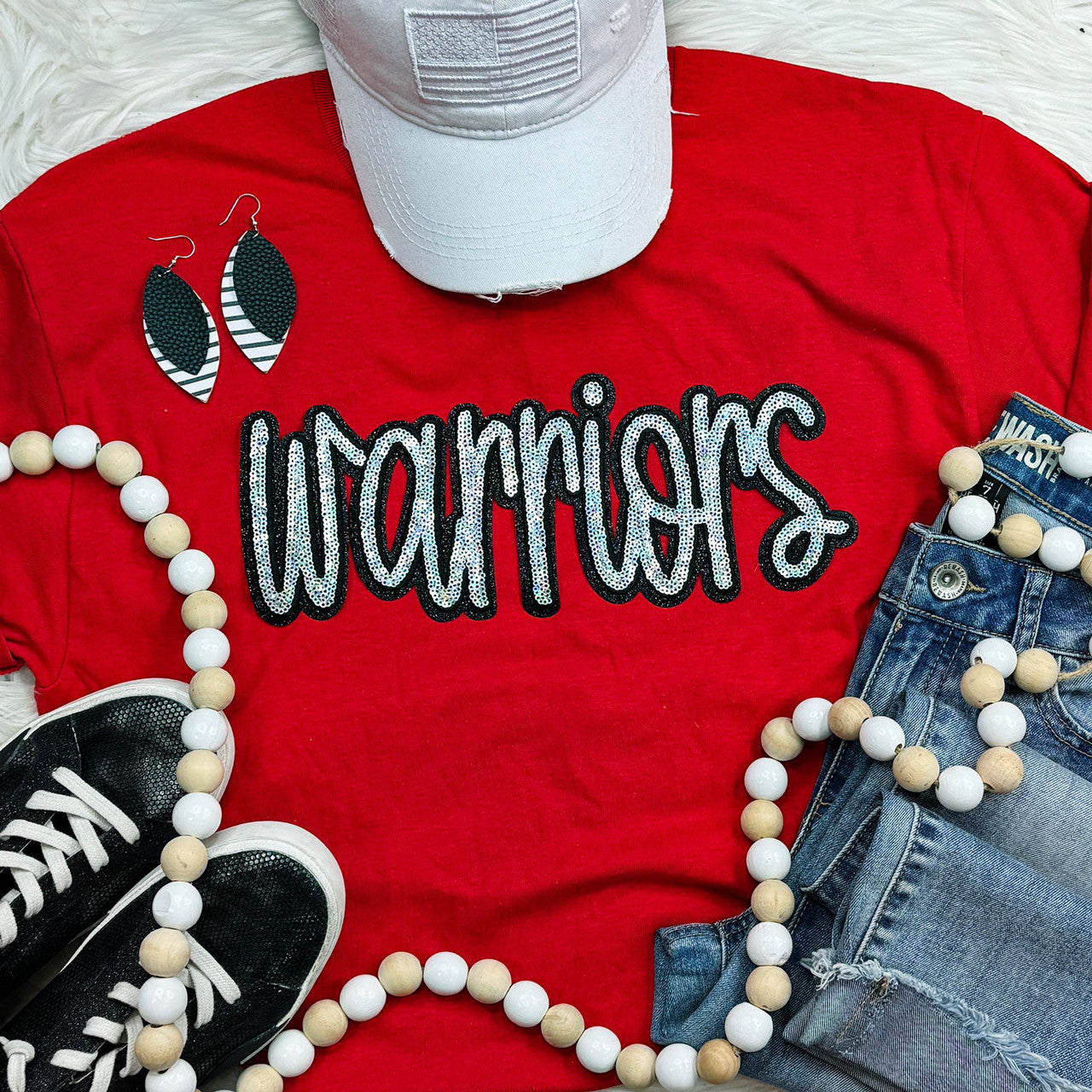 Warriors Mascot Real Sequin Patch Top