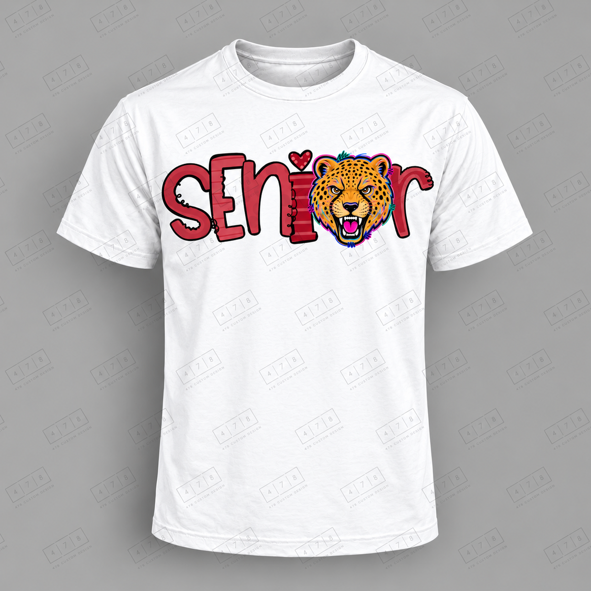 Seniors Maroon Cheetahs Top on white shirt — 478 Custom Design