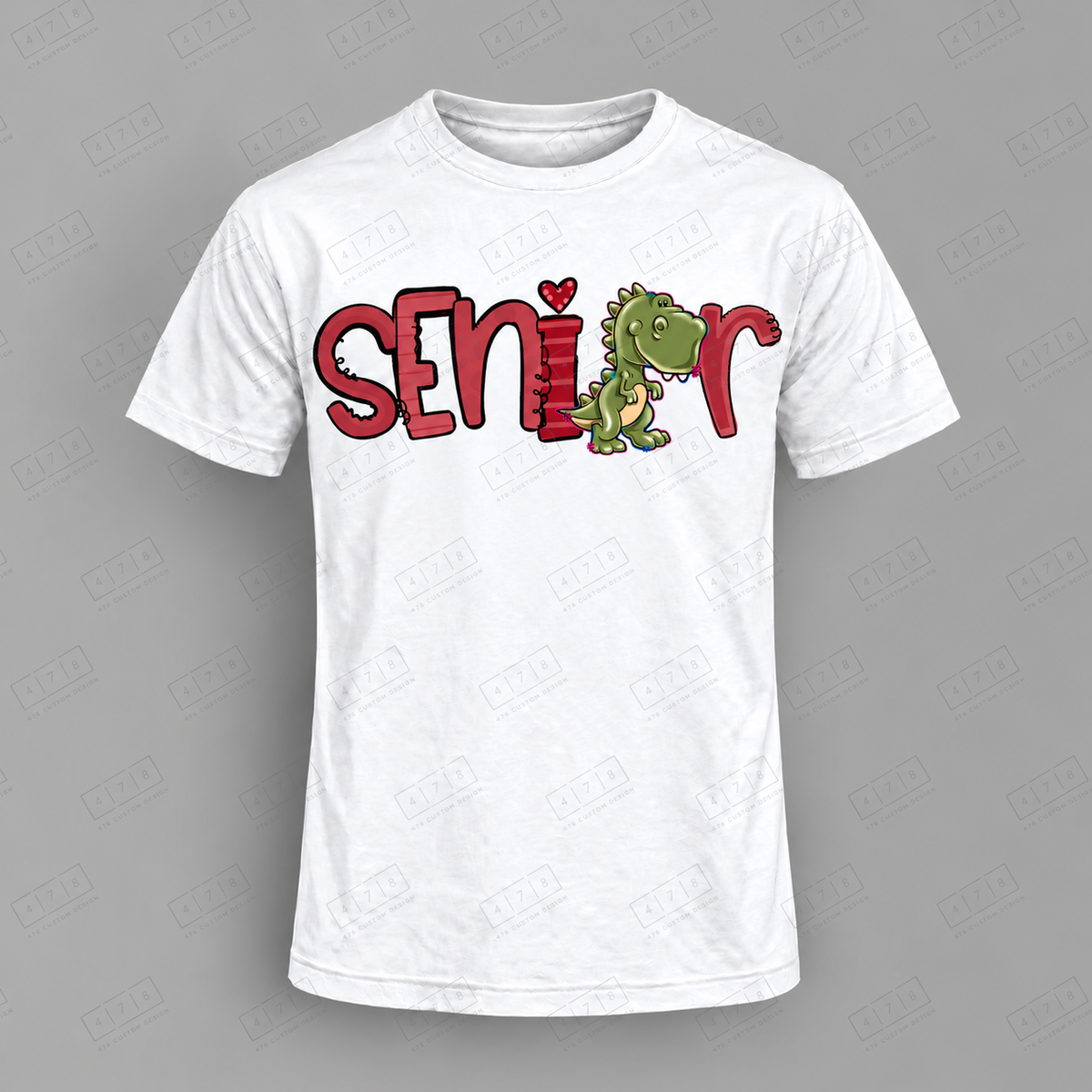 Seniors Maroon Dinos 1 Top on white shirt — 478 Custom Design