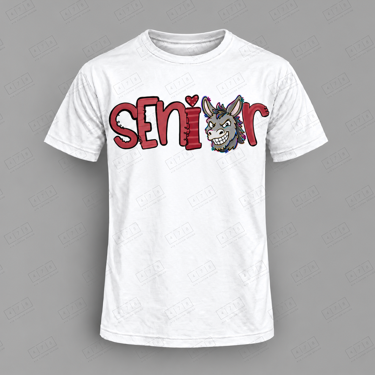 Seniors Maroon Donkeys Top on white shirt — 478 Custom Design