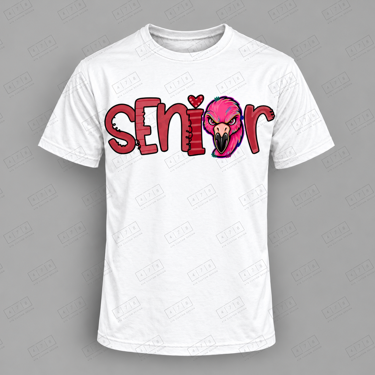Seniors Maroon Flamingos Top on white shirt — 478 Custom Design
