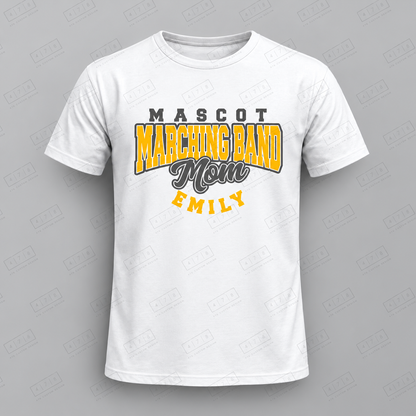 Custom Marching Band Mom Top with approved chest print size and 478 Custom Design watermark