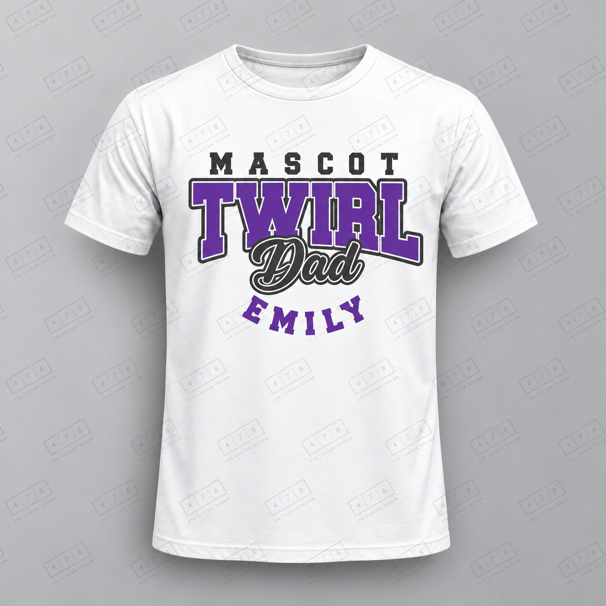 Custom Twirl Dad Top with approved chest print size and 478 Custom Design watermark