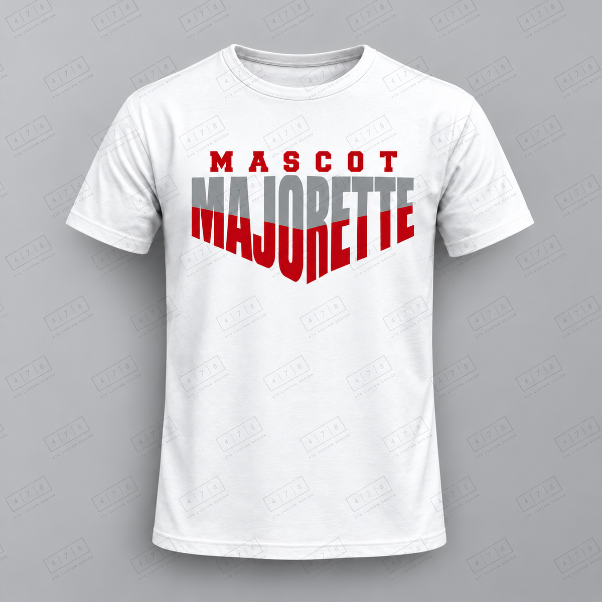 Custom Pointed Majorette Top with approved chest print size and 478 Custom Design watermark