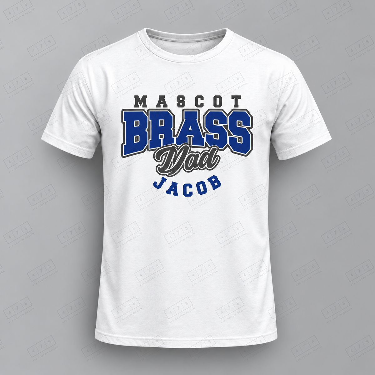 Custom Brass Dad Top with approved chest print size and 478 Custom Design watermark