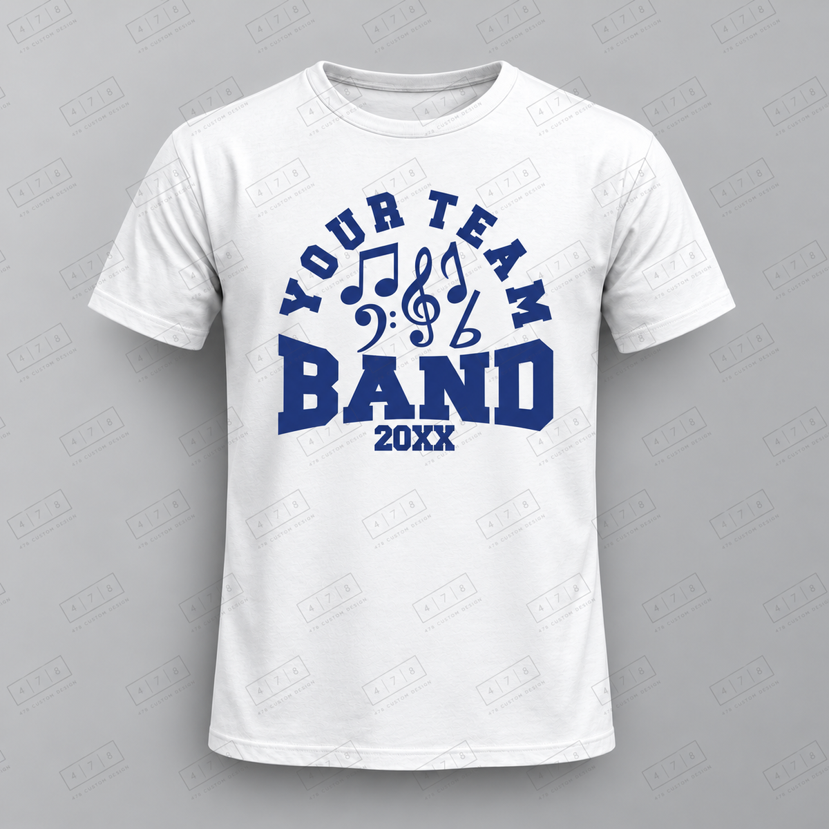 Custom Your Team Band Music Symbols Top with approved chest print size and 478 Custom Design watermark