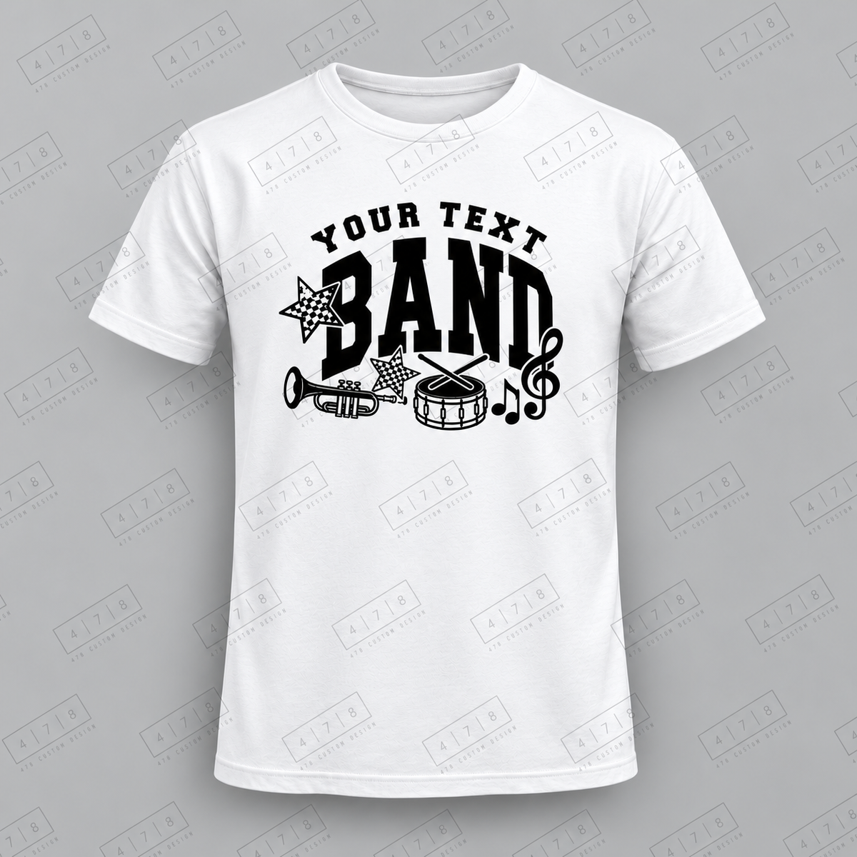 Custom Checker Star Instrument Band Top with approved chest print size and 478 Custom Design watermark