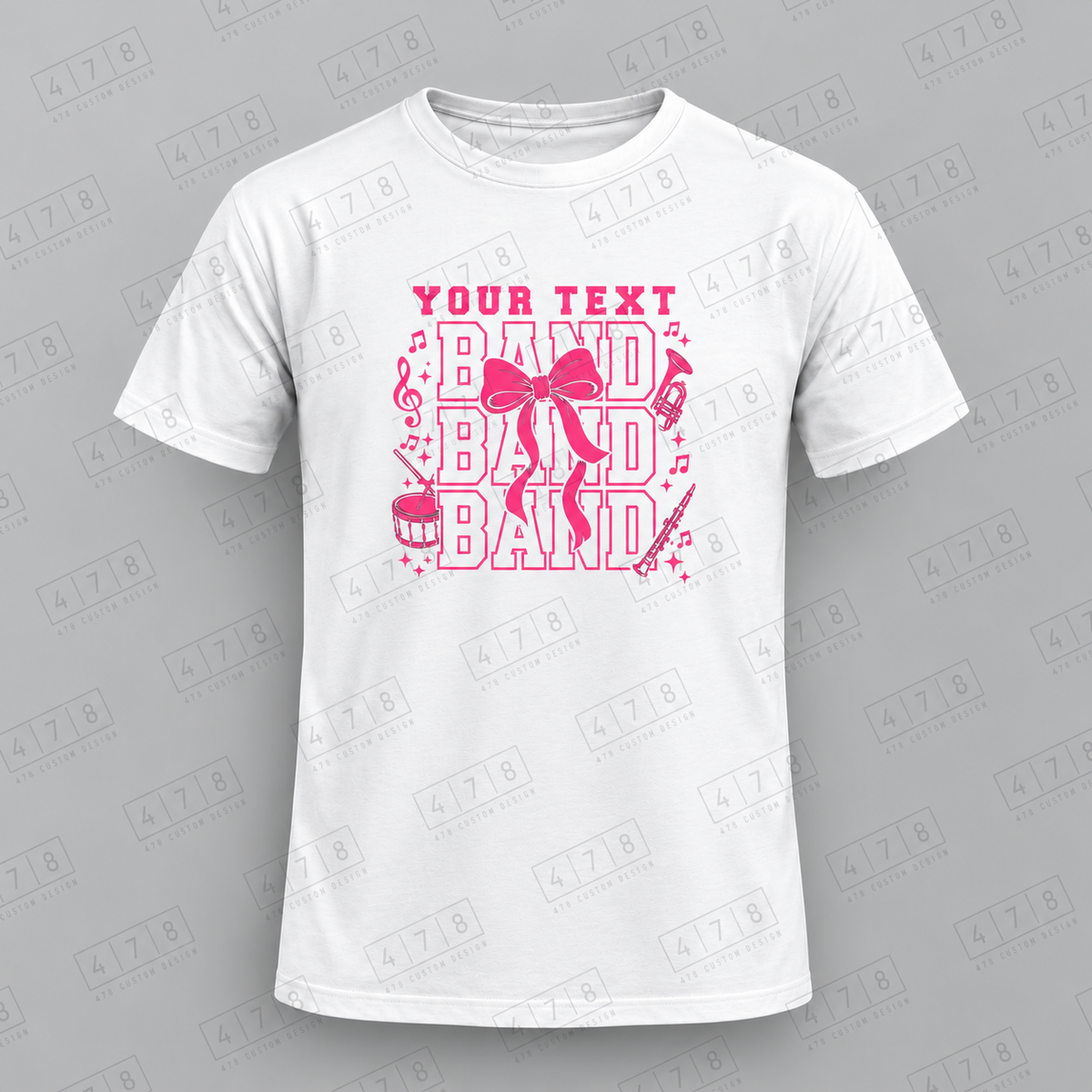Custom Triple Band Bow Top with approved chest print size and 478 Custom Design watermark