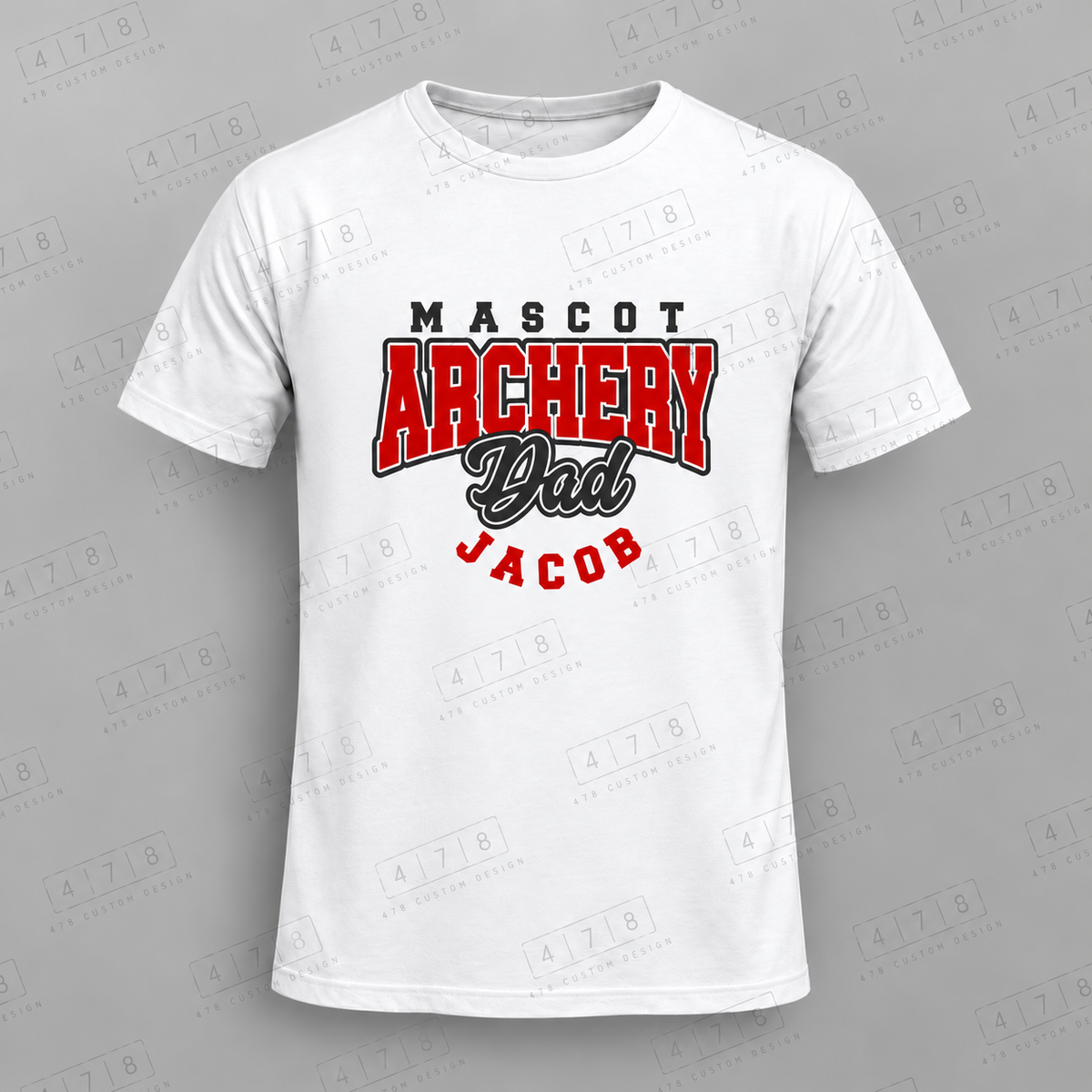 Custom Outlined Archery Dad Top with approved chest print size and 478 Custom Design watermark