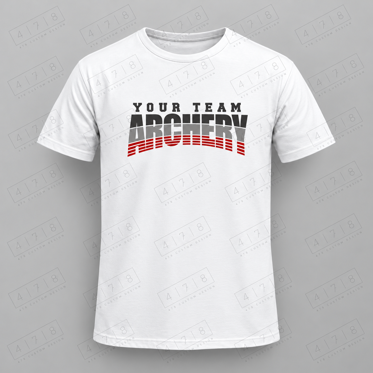 Custom Striped Archery Top with approved chest print size and 478 Custom Design watermark