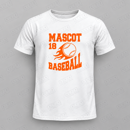Custom Flaming Baseball Top with approved chest print size and 478 Custom Design watermark