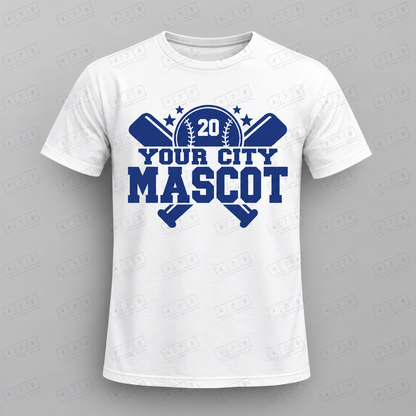 Custom Crossed Bats City Mascot Baseball Top with approved chest print size and 478 Custom Design watermark