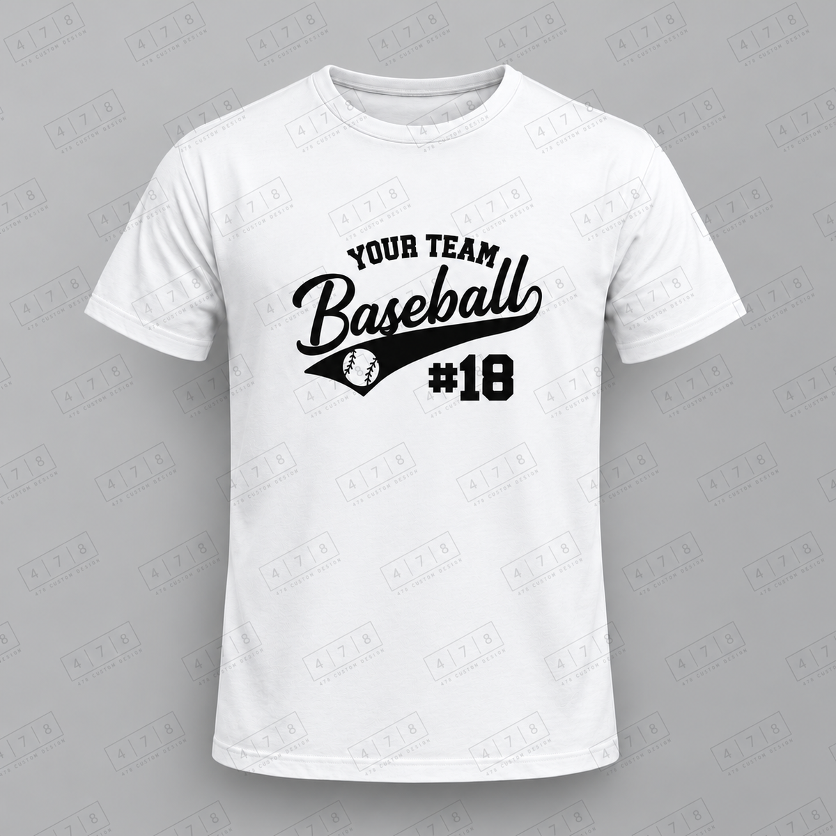 Custom Script Baseball Number Top with approved chest print size and 478 Custom Design watermark