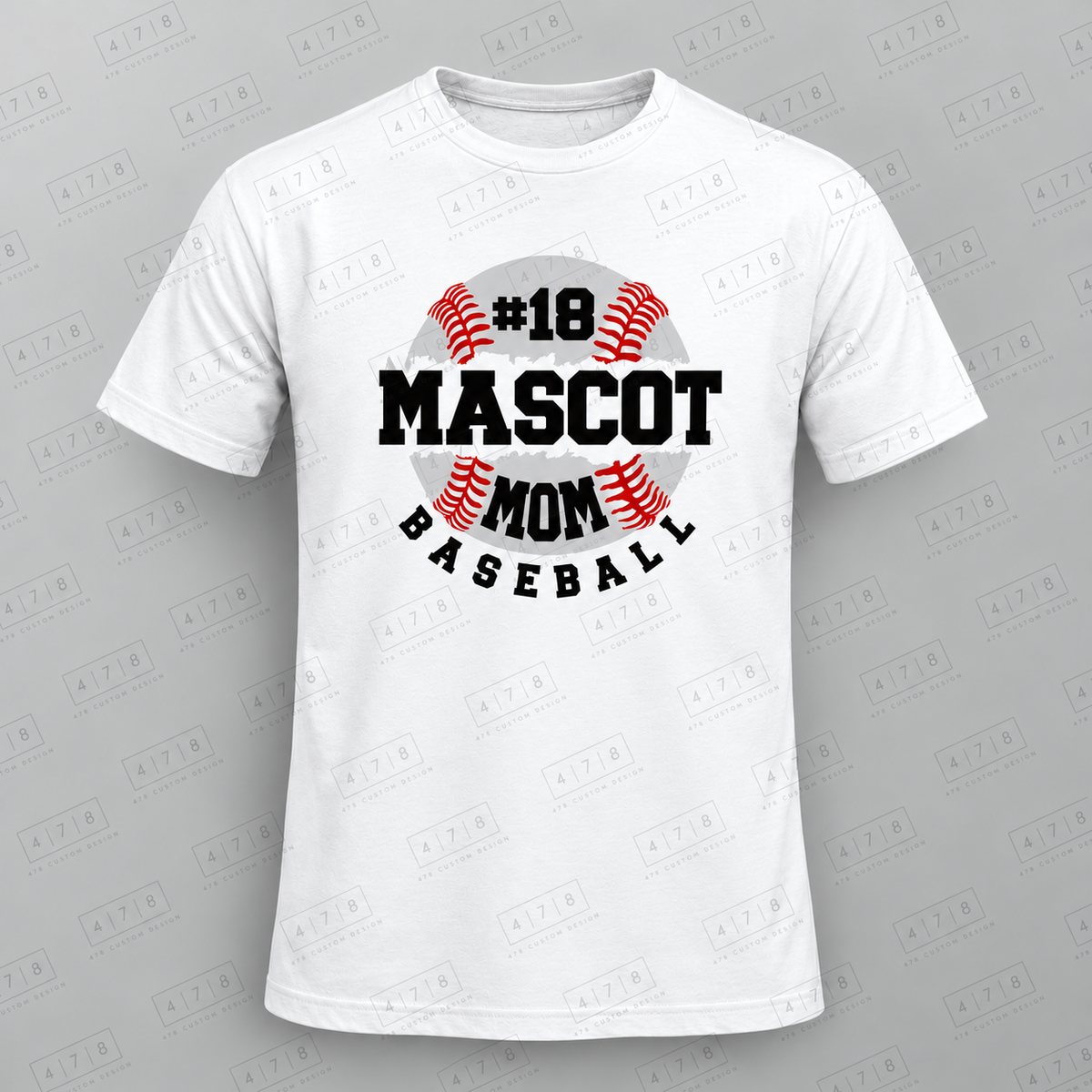 Custom Split Ball Baseball Mom Top with approved chest print size and 478 Custom Design watermark