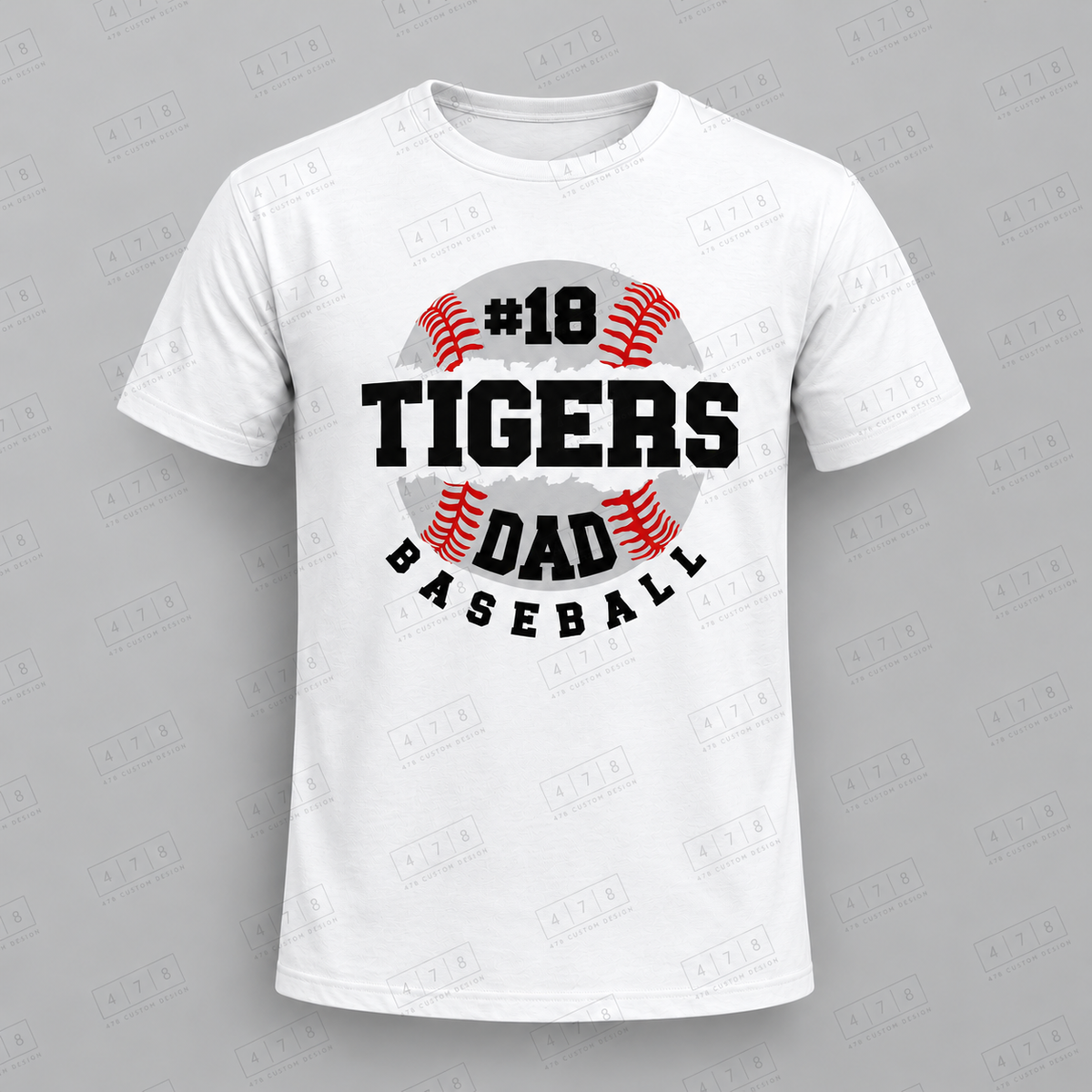 Custom Split Ball Baseball Dad Top with approved chest print size and 478 Custom Design watermark