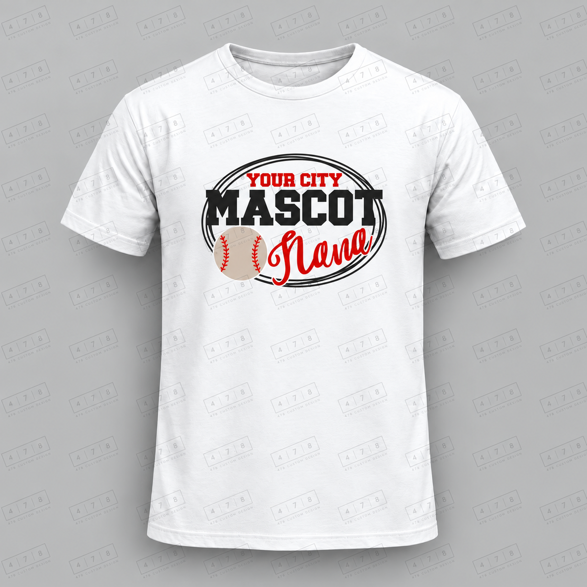 Custom Oval Mascot Baseball Nana Top apparel mockup with 478 Custom Design watermark