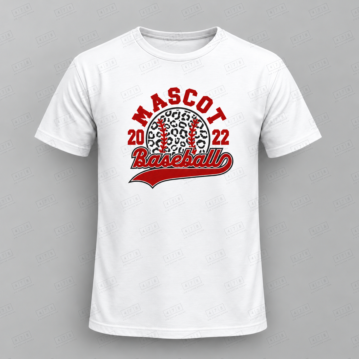 Custom Leopard Script Baseball Top with approved chest print size and 478 Custom Design watermark