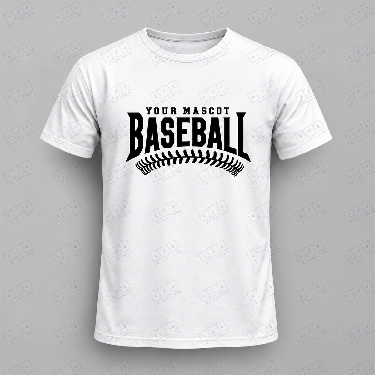 Custom Arched Baseball Stitch Top with approved chest print size and 478 Custom Design watermark