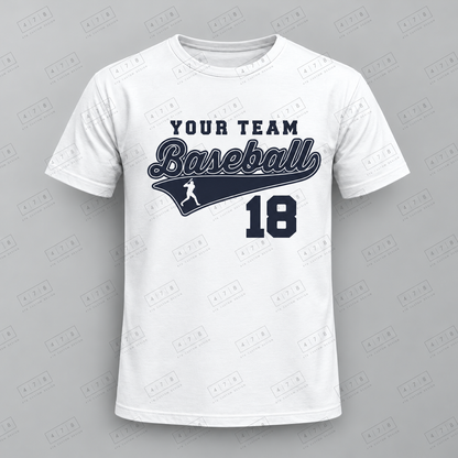 Custom Outlined Script Batter Baseball Top with approved chest print size and 478 Custom Design watermark