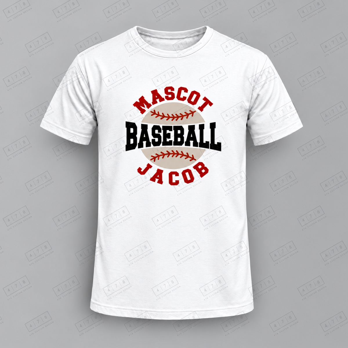 Custom Split Ball Player Baseball Top with approved chest print size and 478 Custom Design watermark