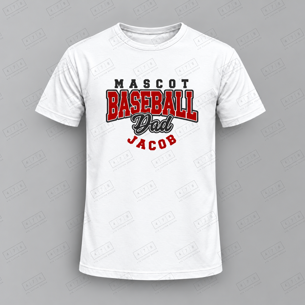 Custom Outlined Baseball Dad Player Top with approved chest print size and 478 Custom Design watermark