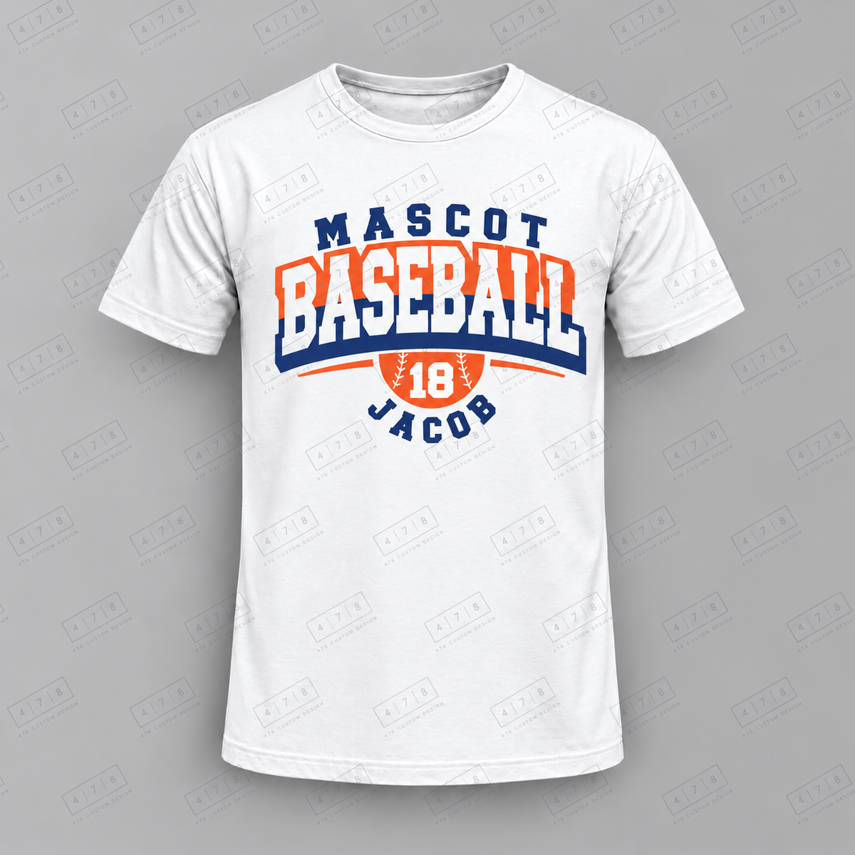 Custom Two Tone Arch Player Baseball Top with approved chest print size and 478 Custom Design watermark