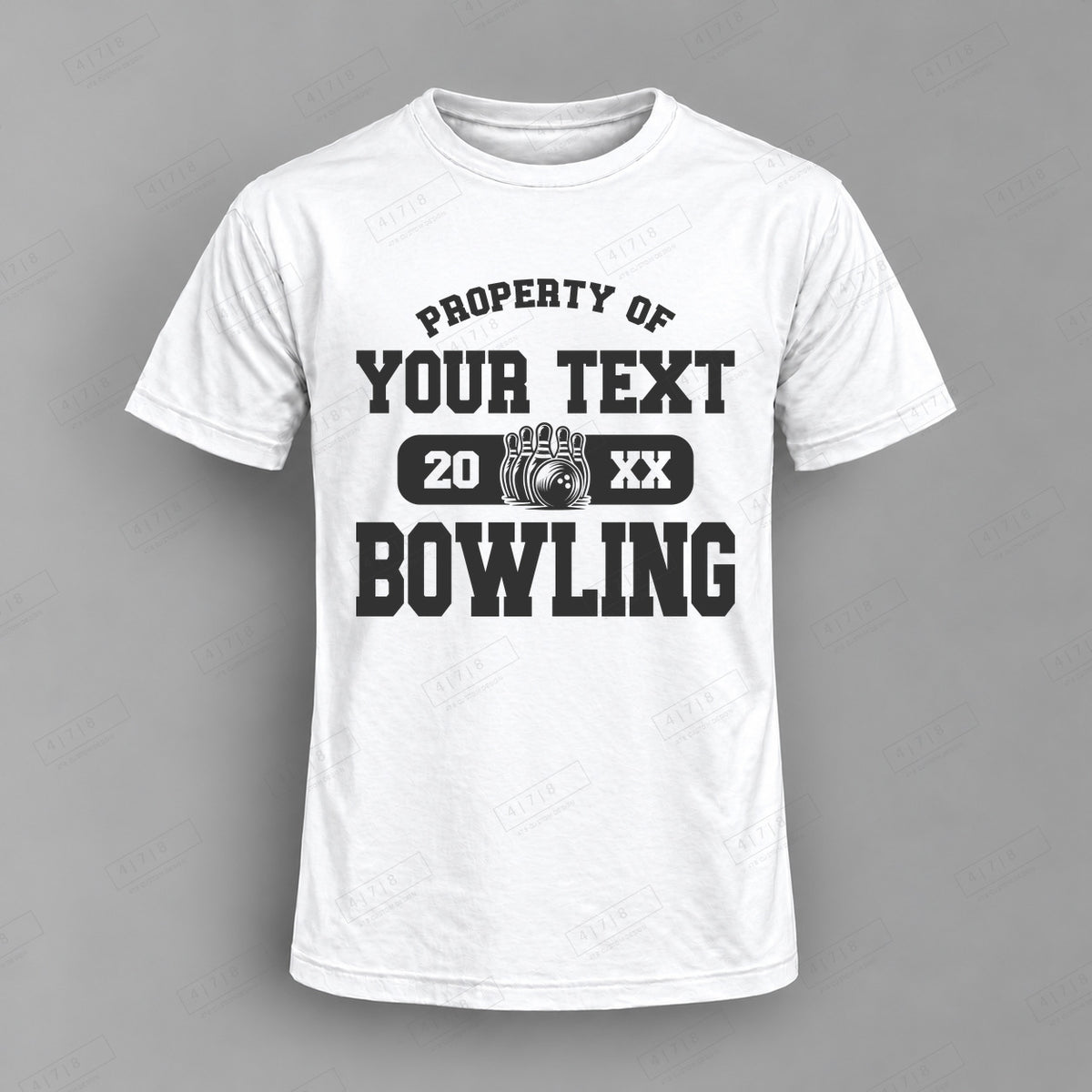 Custom Bowling Design 1-008 Top white shirt mockup with 478 Custom Design watermark