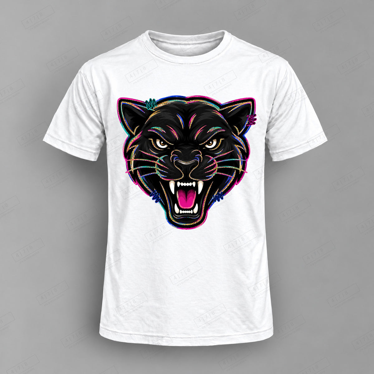 aiassis Mascot Black Panthers Top shown on white shirt — 478 Custom Design