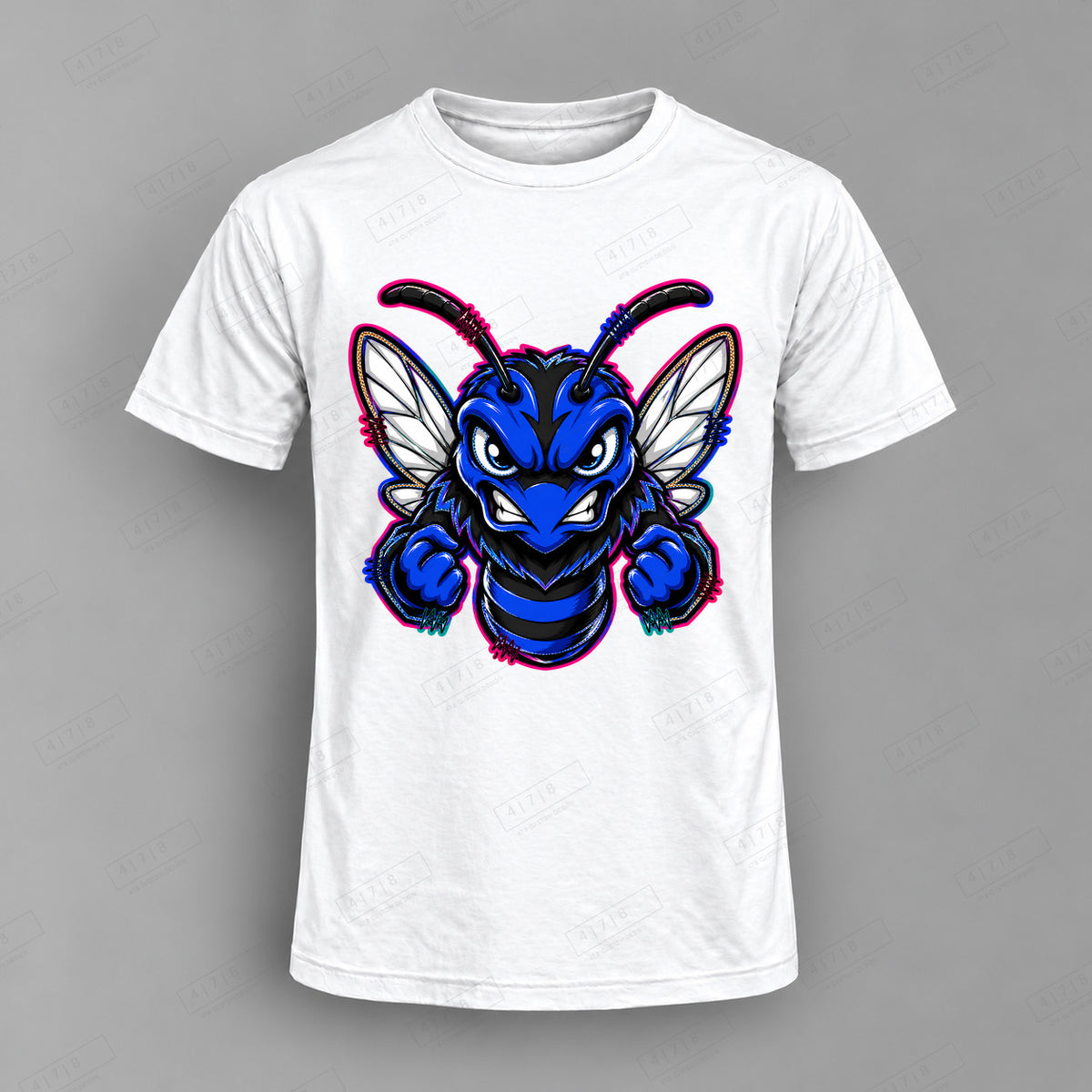 aiassis Mascot Blue Hornets Top shown on white shirt — 478 Custom Design