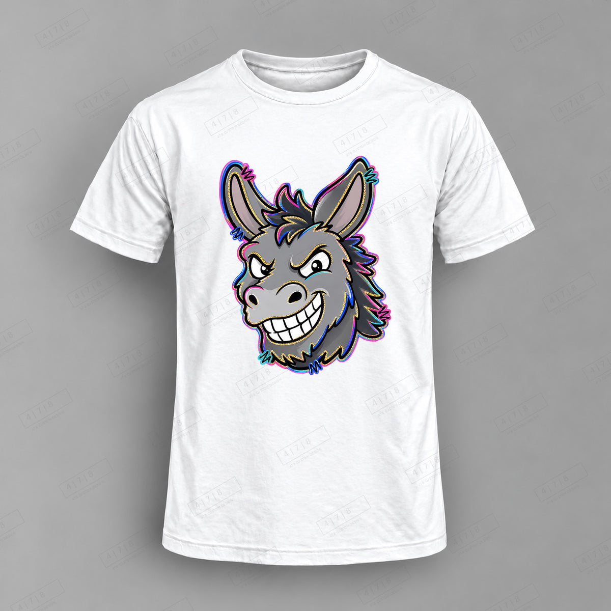 aiassis Mascot Donkeys Top shown on white shirt — 478 Custom Design