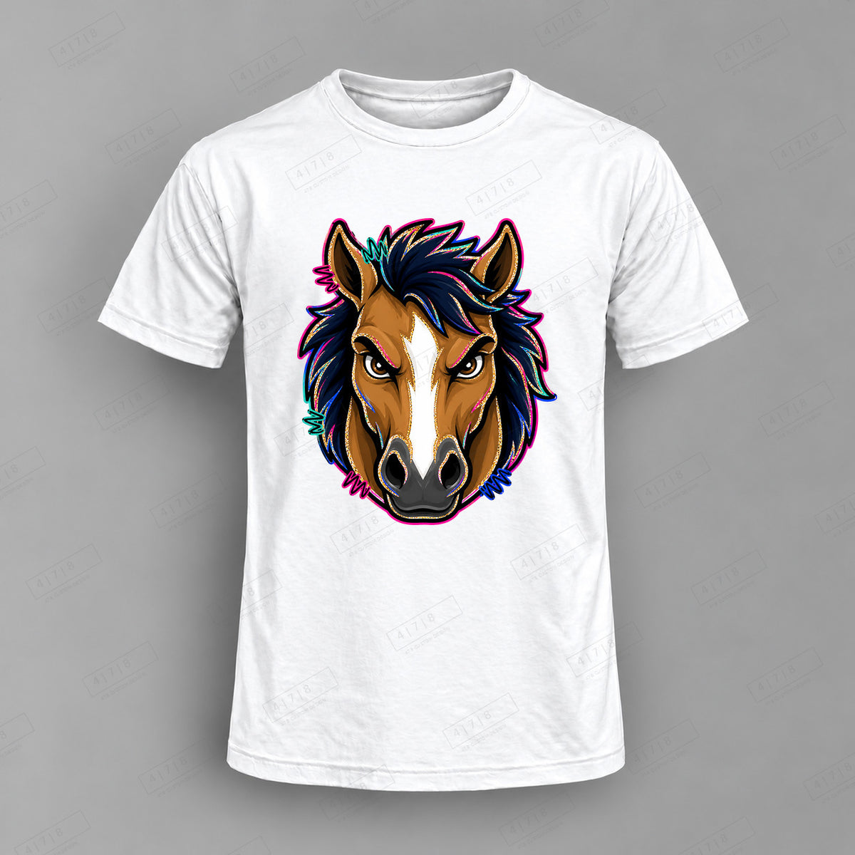 aiassis Mascot Mustangs Top shown on white shirt — 478 Custom Design