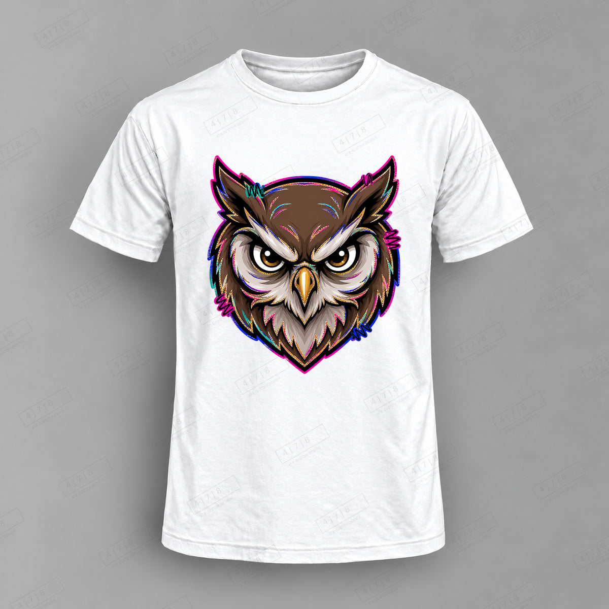 aiassis Mascot Owls Top shown on white shirt — 478 Custom Design