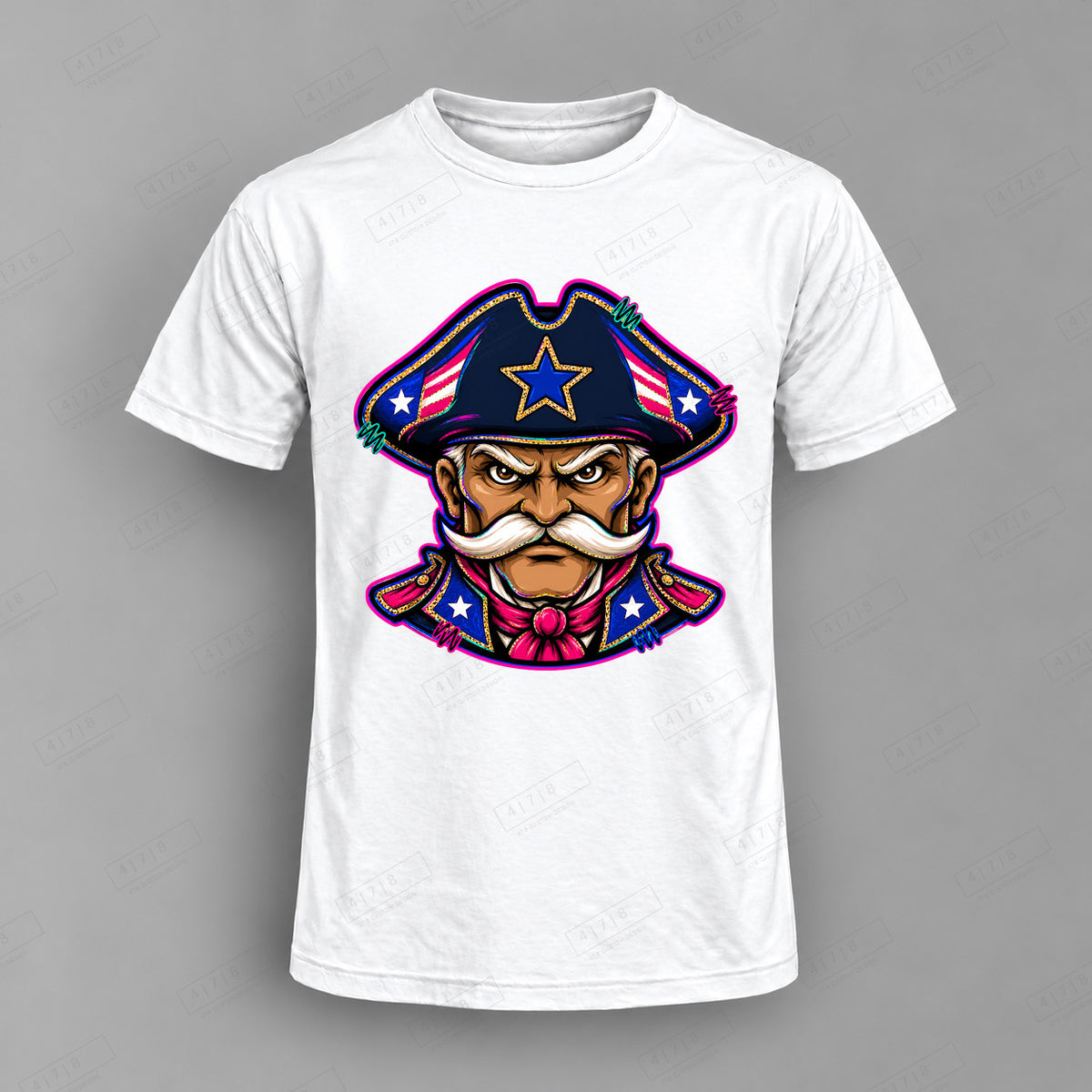 aiassis Mascot Patriots Top shown on white shirt — 478 Custom Design