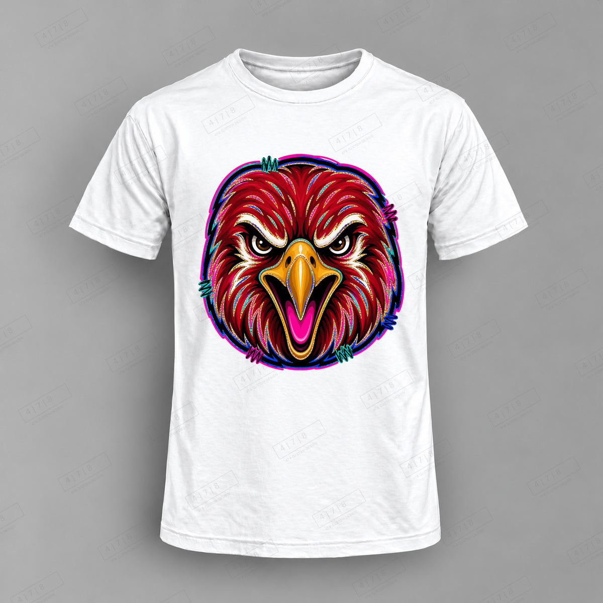 aiassis Mascot Red Hawks Top shown on white shirt — 478 Custom Design