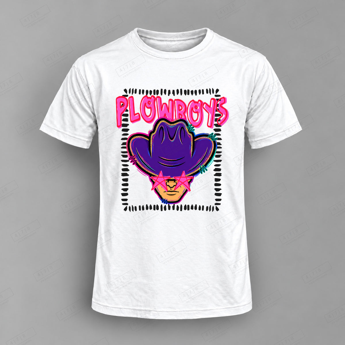 Starstruck Plowboys Top shown on white shirt — 478 Custom Design