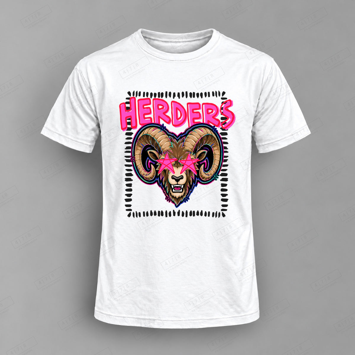 Starstruck Herders Top shown on white shirt — 478 Custom Design