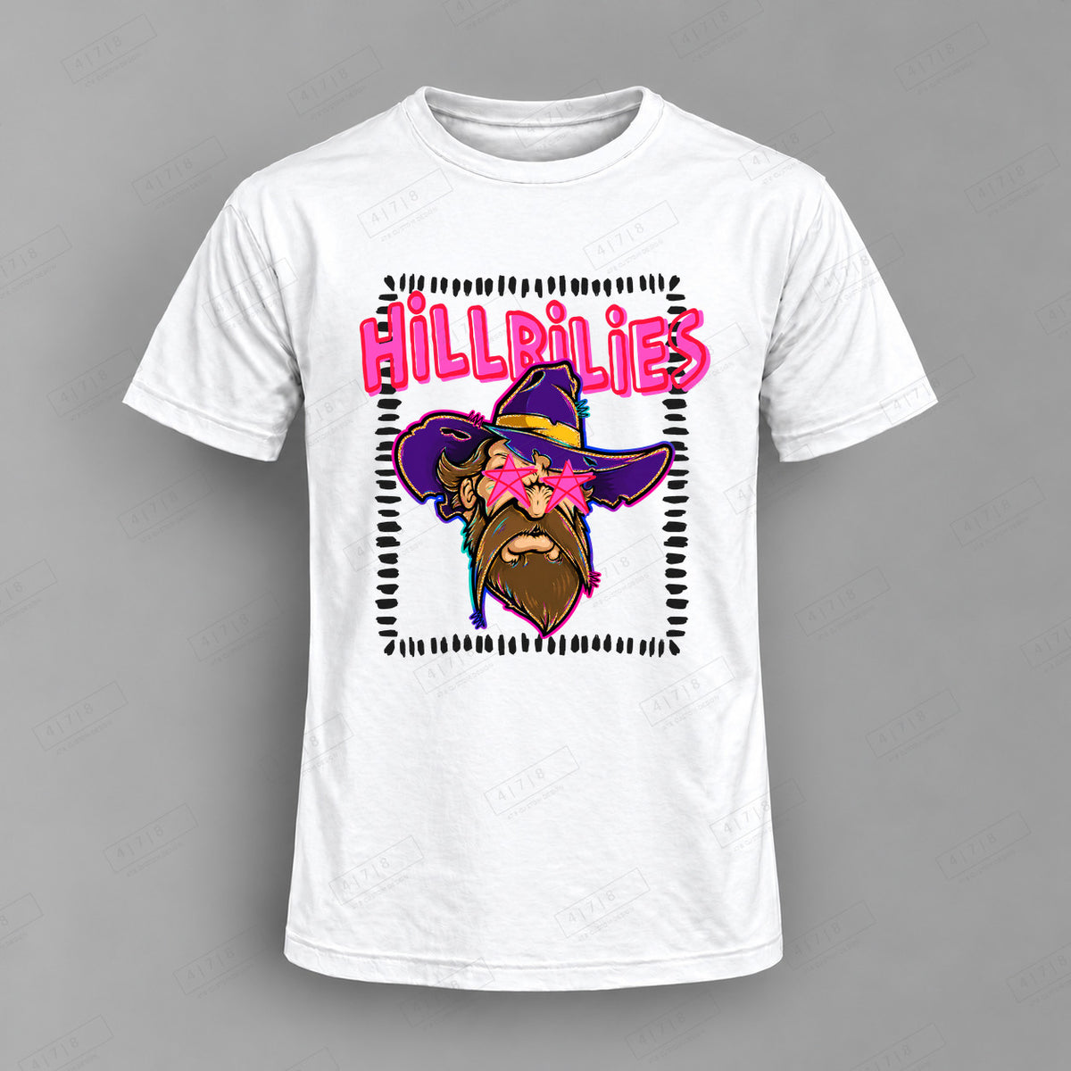Starstruck Hillbilies Top shown on white shirt — 478 Custom Design