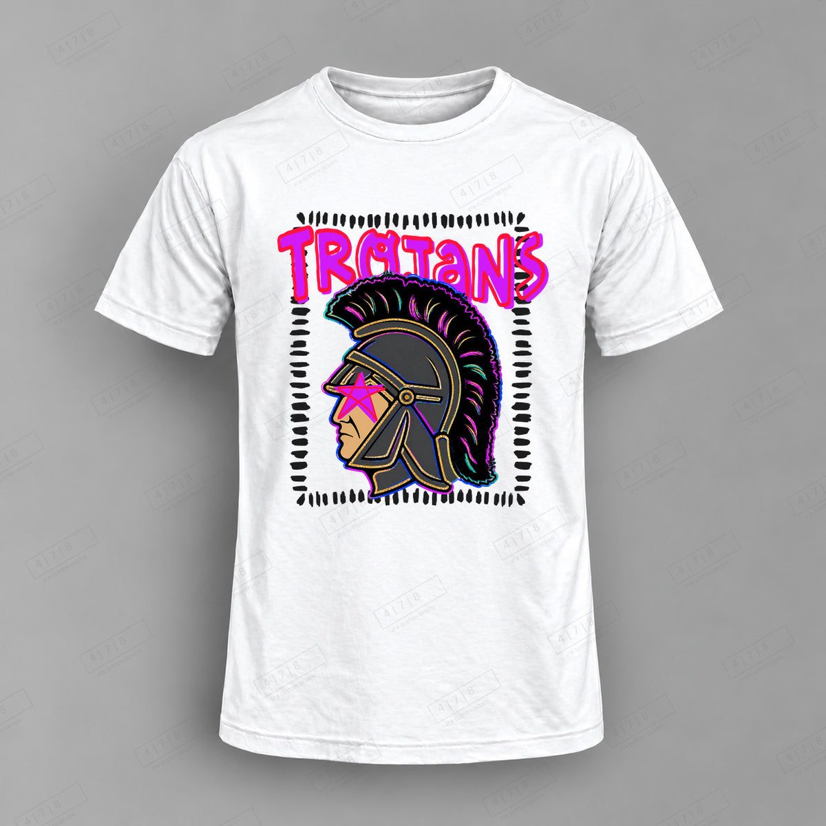 Starstruck Trojans custom purple Top shown on white shirt — 478 Custom Design