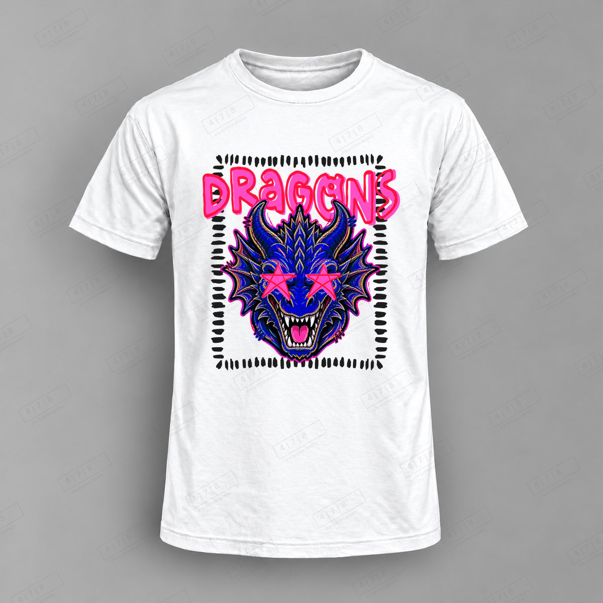 Starsturck Dragons custom Blue Top shown on white shirt — 478 Custom Design