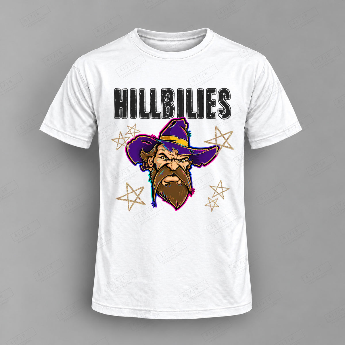 Grunge Varsity Hillbilies Top shown on white shirt — 478 Custom Design