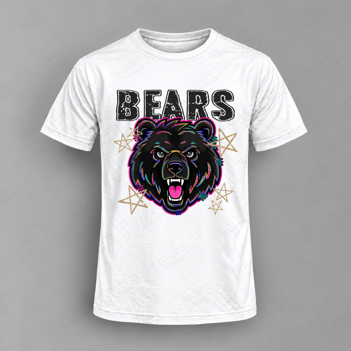 Grunge Varsity Bears 3 Top shown on white shirt — 478 Custom Design
