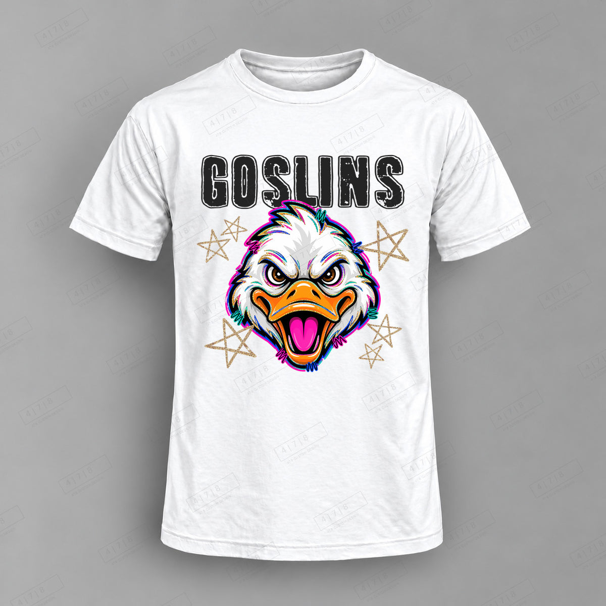 Grunge Varsity Goslins Top shown on white shirt — 478 Custom Design