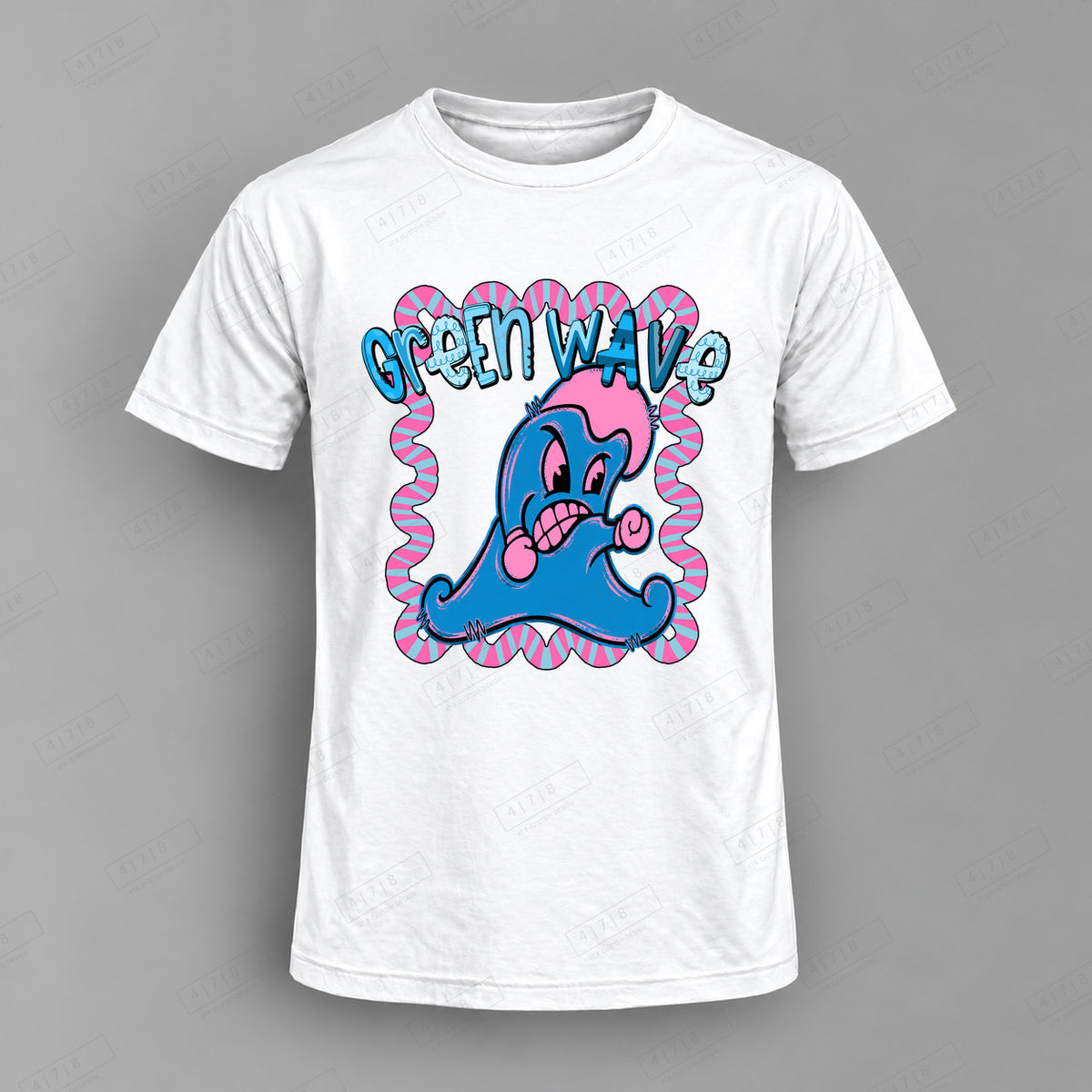 Whimsy Green Wave Top shown on white shirt — 478 Custom Design