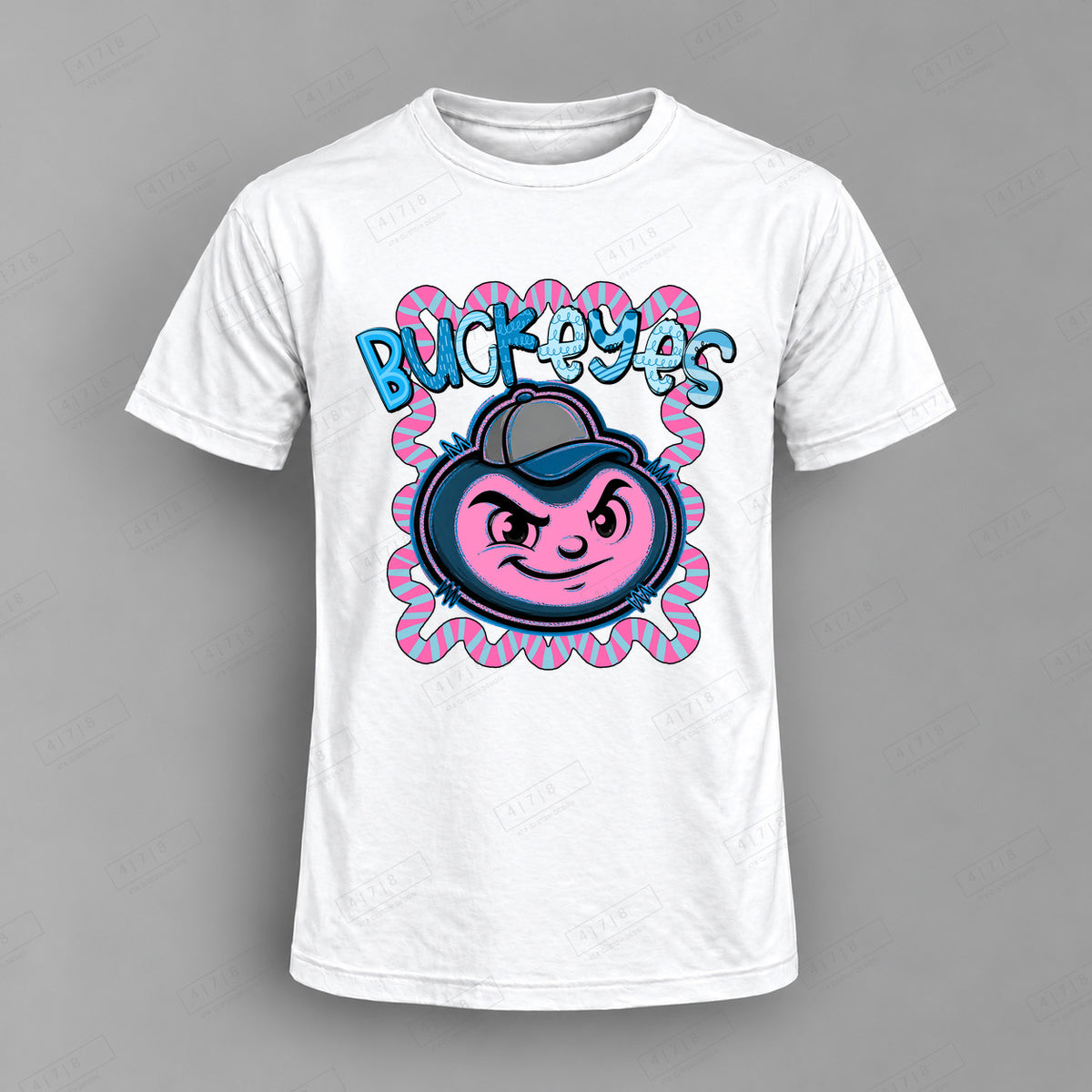 Whimsy Buckeyes Top shown on white shirt — 478 Custom Design