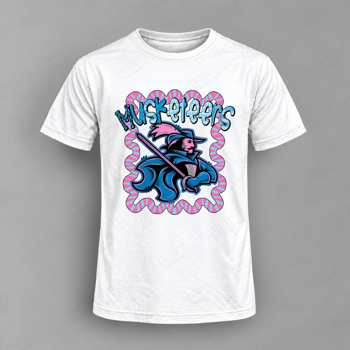 Whimsy Musketeers 2 Top shown on white shirt — 478 Custom Design